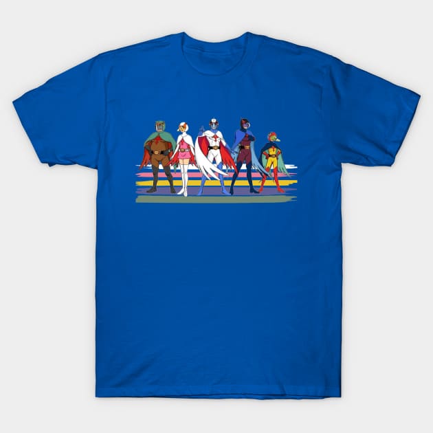 Battle of the  planets retro Sicence Team style brush Stripe T-Shirt by Surfer Dave Designs